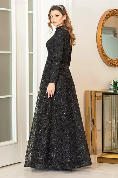 فستان سهرة نيلدا بحجر فضي - أسود