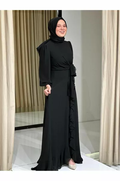 Black Stars Nieuw Seizoen Hijab Chiffon Rok Gedetailleerde Stijlvolle Avondjurk Avondjurken 