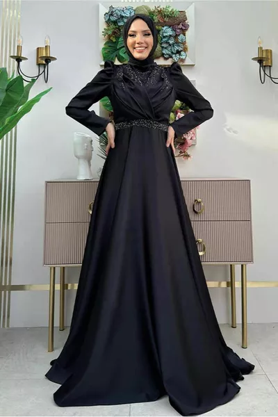 ABENDKLEID FÜR DAMEN MIT SCHWARZEM STEIN T 