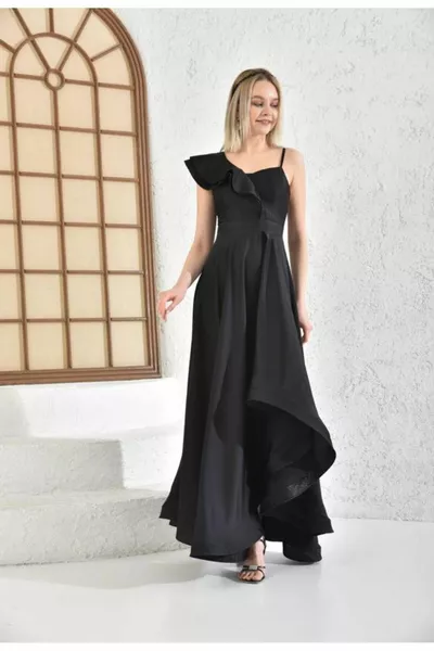 WOMEN'S ONE SHOULDER RUFFLED COBE SATIN DRESS