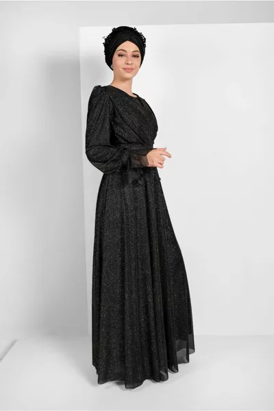 المرأة الأسود تكدرت بريق تول مساء اللباس 