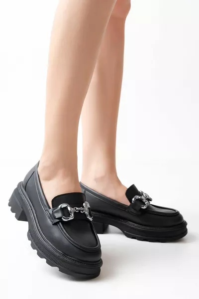  Black Casual High Sole Loafer Shoes