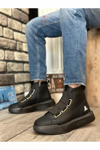  Men's High Sole Black Sole Sport Boots With Straps