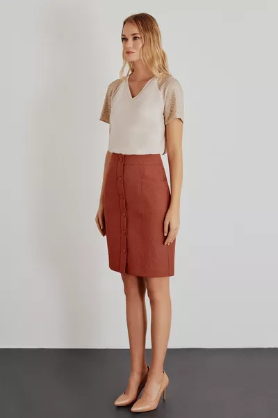 Quilted Skirt with Buttons at the Front