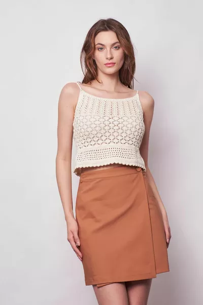 Dames Hoge Taille Double-Breasted Model Licht Lycra Stijlvolle Stof Office Rok-Camel