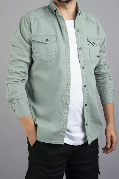 سليم فيت قميص دينم رجالي أكوا جرين