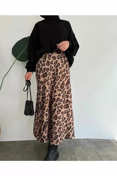 Women's Leopard Print Maxi Length Satin Skirt