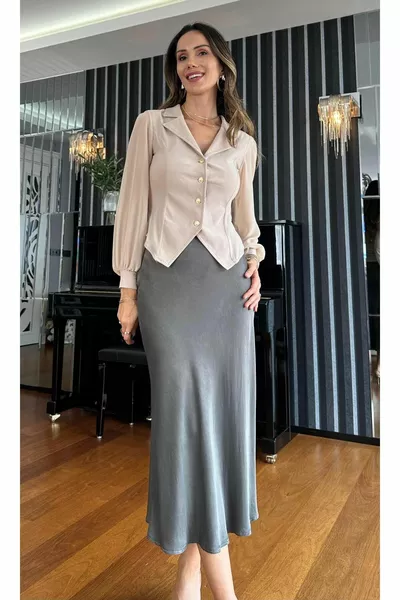 Gonna Midi in Raso Antracite