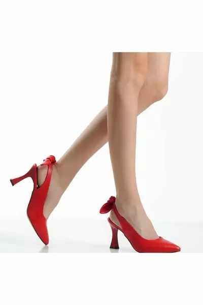 بارك فاشن المرأة الأحمر المفتوح الظهر القوس وأشار اصبع القدم الشريط خنجر كأس الكعب