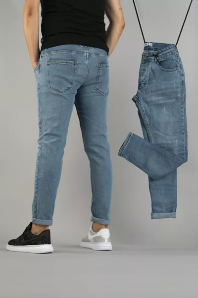 Jeans Slim Fit Uomo Slim Fit con Unghie Azzurro