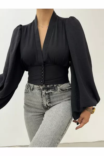 Abbottonato Elastico Posteriore Palloncino Manica Sandy Crop