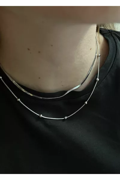 Сребрист цвят стоманено двойно колие италианско и топко