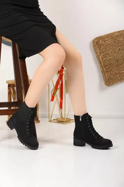 Zwarte Dames Elastisch En Rits Gedetailleerde Korte Casual Dames Laarzen Winter Postal