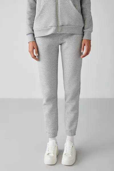 Marıtza Femme Motif régulier Taille et jambe Pantalon de survêtement élastique en molleton gris mélangé