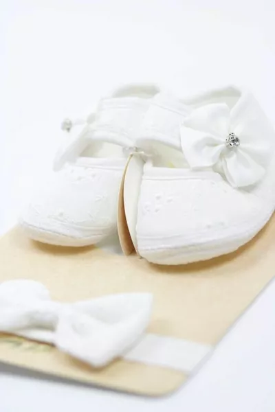 0-3 Months Newborn Stone Bow White Baby Bandana Booties Set