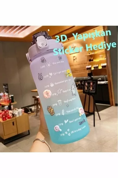 قارورة ماء تحفيزية 2 لتر تريتان الصالة الرياضية زجاجة مياه خالية من شراب BPA مع هدية لاصقة