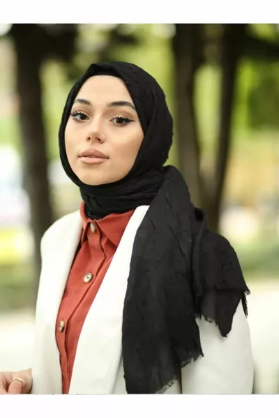 Hijab Damen Bamboo Crack Schal Modell-schwarz