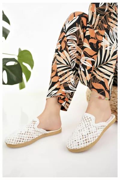 المرأة القش النعال الجبهة البيضاء مغلقة متماسكة الدانتيل تريكو التطريز مفصلة الموسم الجديد المنزل شاطئ عطلة النعال