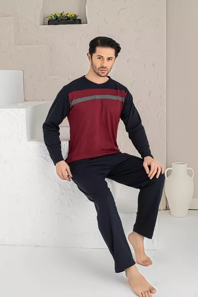 الرجال قطعة طويلة الأكمام تمشيط النسيج الموسمية بيجامة مجموعة