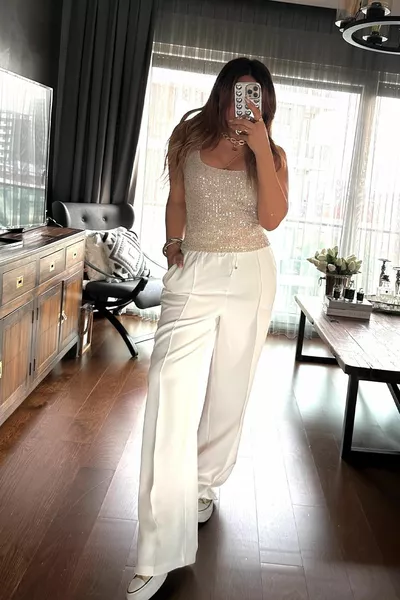 Canotta con paillettes girocollo Stone