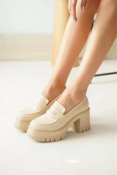 Beige Casual Talons hauts Plateforme Mocassins Femmes Chaussures