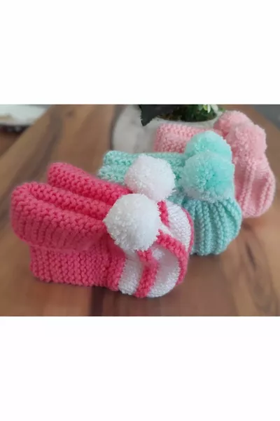 Pompon lavorato a mano Baby Paitk 3 pz  mesi