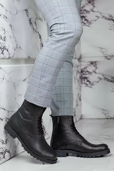 Zwarte herenlaarzen Militaire sergeant Winterlaarzen Postschoenen Vetersluiting Kunstleer met ritssluiting