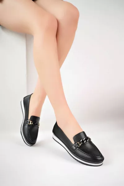 Scarpe con tacco imbottito in pelle nera