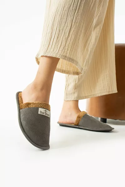 Серые зимние домашние тапочки зимние тапочки гостевые тапочки