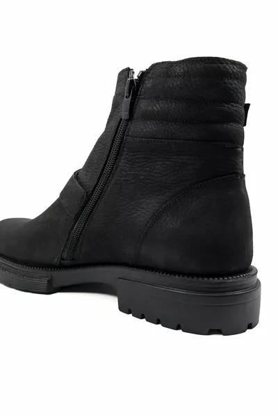 Tugerdi Black Nubuck Genuine Leather Zippered Rubber Sole Men's Sports Boots 