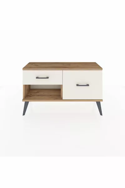 خزانة أرجيس ذات درجين من خشب الصنوبر - لون صنوبر/أبيض رملي