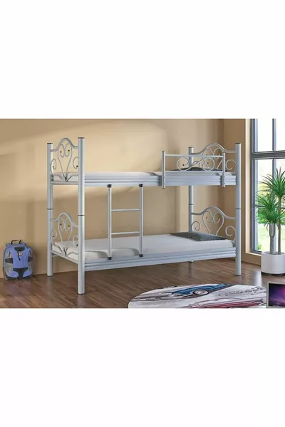 Метално легло на два етажа, бяло