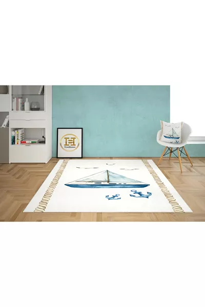 طقم غرفة الأطفال البحار (ستائر خلفية - غطاء سرير ووسادة - سجادة)