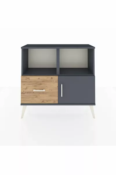 Arges Şifonyer 2 Raflı Tek Çekmeceli Tek Kapaklı  Antrasit-Antrasit/Çam