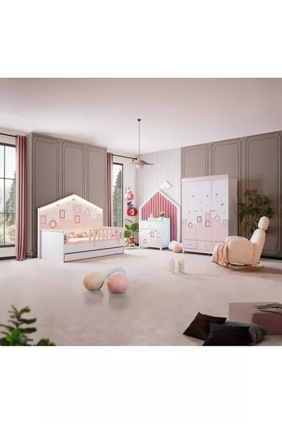 طقم غرفة أطفال CITY - أبيض وردي