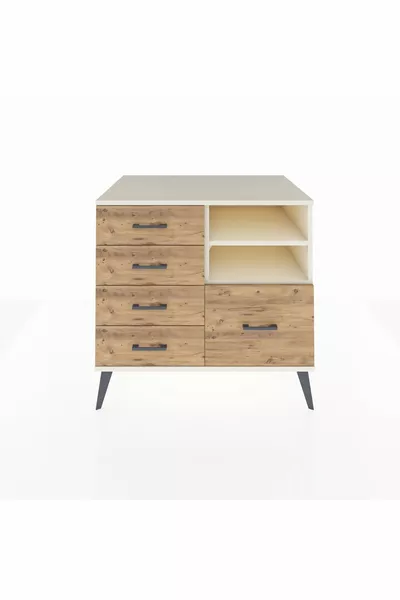 خزانة كرونوس مع رفين وخمس أدراج، حجر القمر/صنوبر