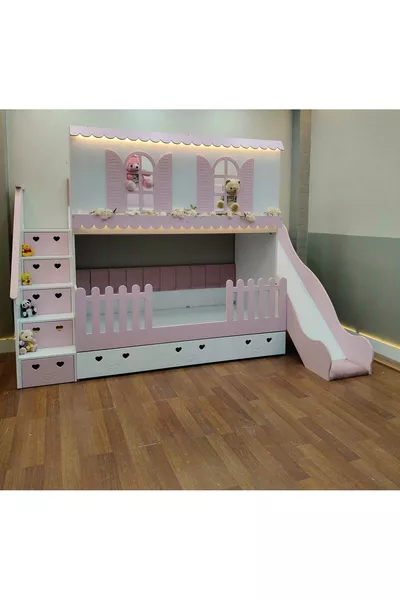 Alaçatı bunk bed with slides and a small bed