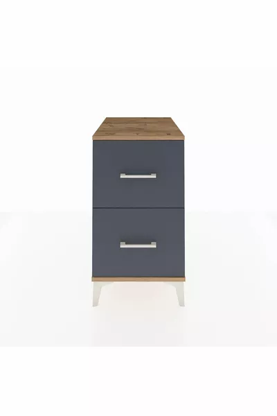 خزانة كرونوس بجانبين درجين - خشب الصنوبر وأنثراسيت