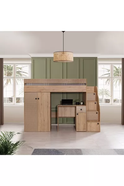 РУСТИКАЛЬНАЯ КРОВАТЬ-ЧЕРДАК, ШКАФ, РАБОЧИЙ СТОЛ