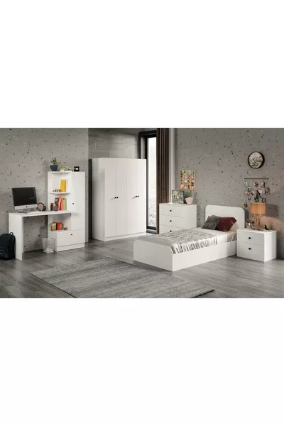 غرفة نوم شبابية من خشب الأكاسيا ومكتب دراسة