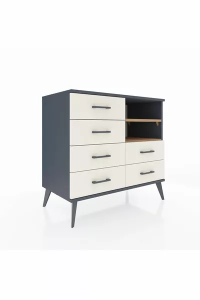 Hyperion Dresser 2 Shelves 6 Drawers Anthracite-Pine/Marble
