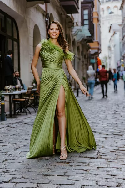 SAT ONE SHOULDER SATIN EVENING DRESS