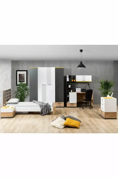 Relax Youth Room - 4-Door Wardrobe, Bed, Nightstand, Dresser, Desk