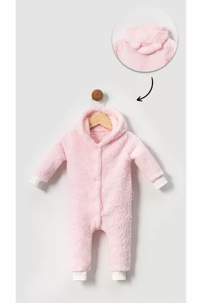 بدلة أطفال شتوية بقبعة من الفيلس الناعم - وردي