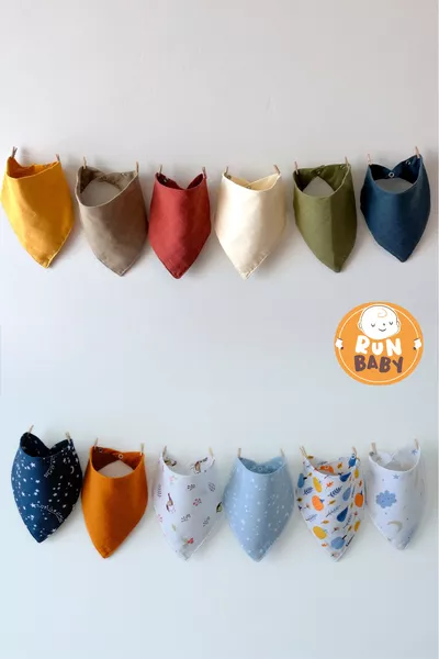 ( PEZZI) Bavaglini & Foulard per Bambini con Bottoni a Pressione in Mussola di Cotone % Organico Run Baby