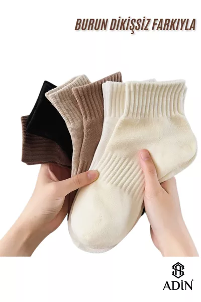 جوارب نسائية شتوية اقتصادية مرنة بدون خياطة نصف عالية مع 4 أزواج