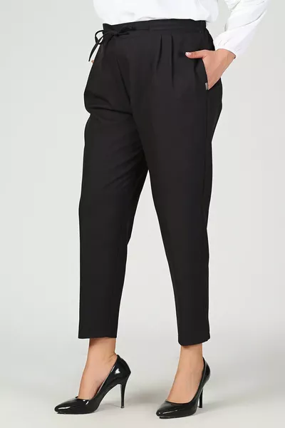 Plus Size Black Elastic Waist Carrot Pants