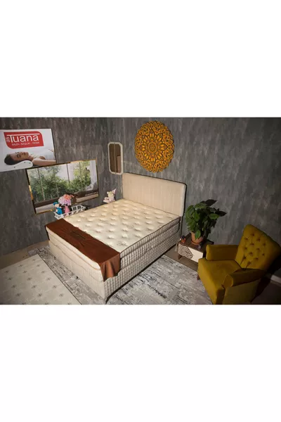 Бежевое замшевое основание кровати