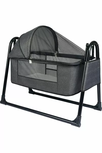 سرير أطفال محمول بشبكة حريرية من Btrend مع جيب أسود هدية وسلة هزازة
