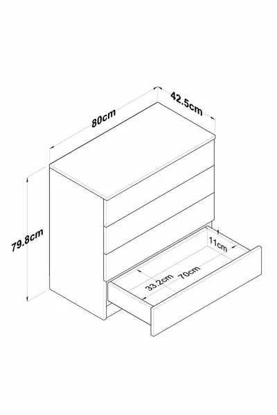 Rani  Şifonyer 4 Çekmeceli Yatak Odası Bebek Odası Sepet Ceviz - Beyaz